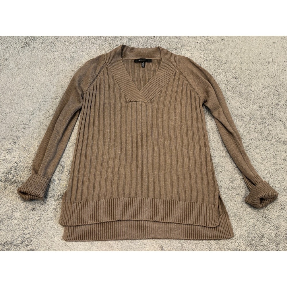 WHBM White House Black Market Sweater Womens Medium Brown V Neck Ribbed Pullover